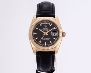 Day-Date 40 Black Dial in Rose Gold on Leather Strap