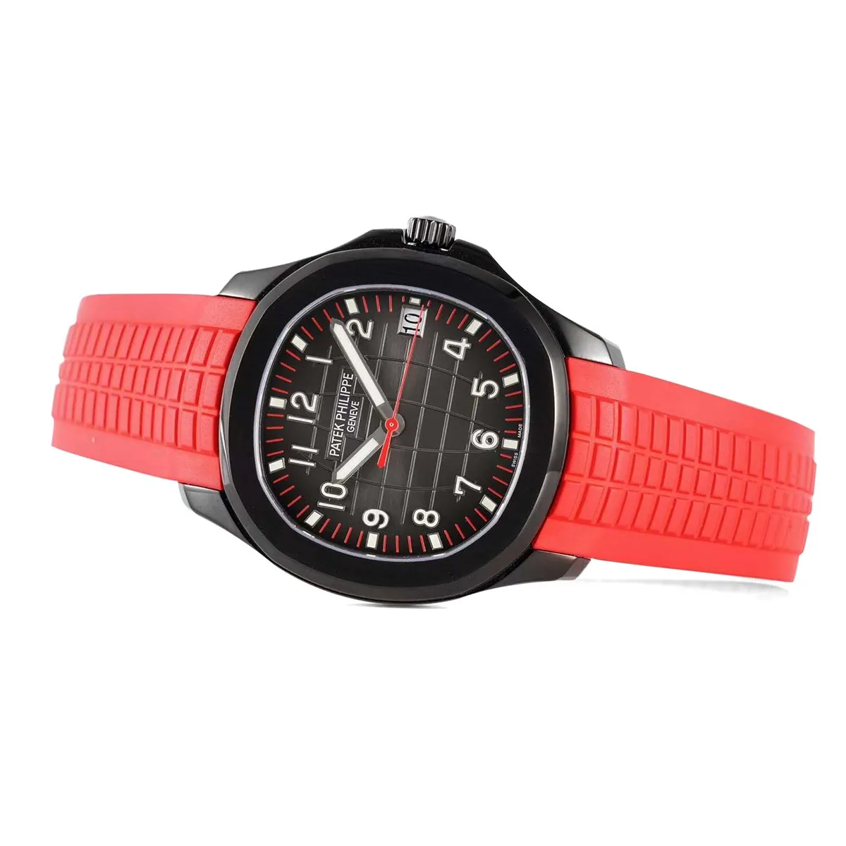 Aquanaut 5167A ‘Black Venom Limited Edition’ schwarzes Zifferblatt am roten Kautschukarmband – Bild 4