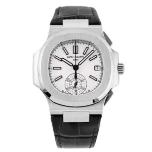 Nautilus 5980/1A-019 weißes Zifferblatt in Stahl am Lederarmband