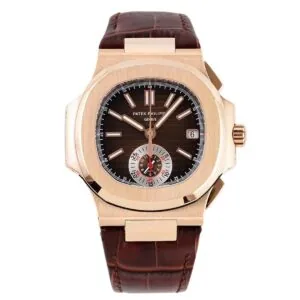 Nautilus Chronograph 5980/R-001 in Roségold am braunen Lederarmband