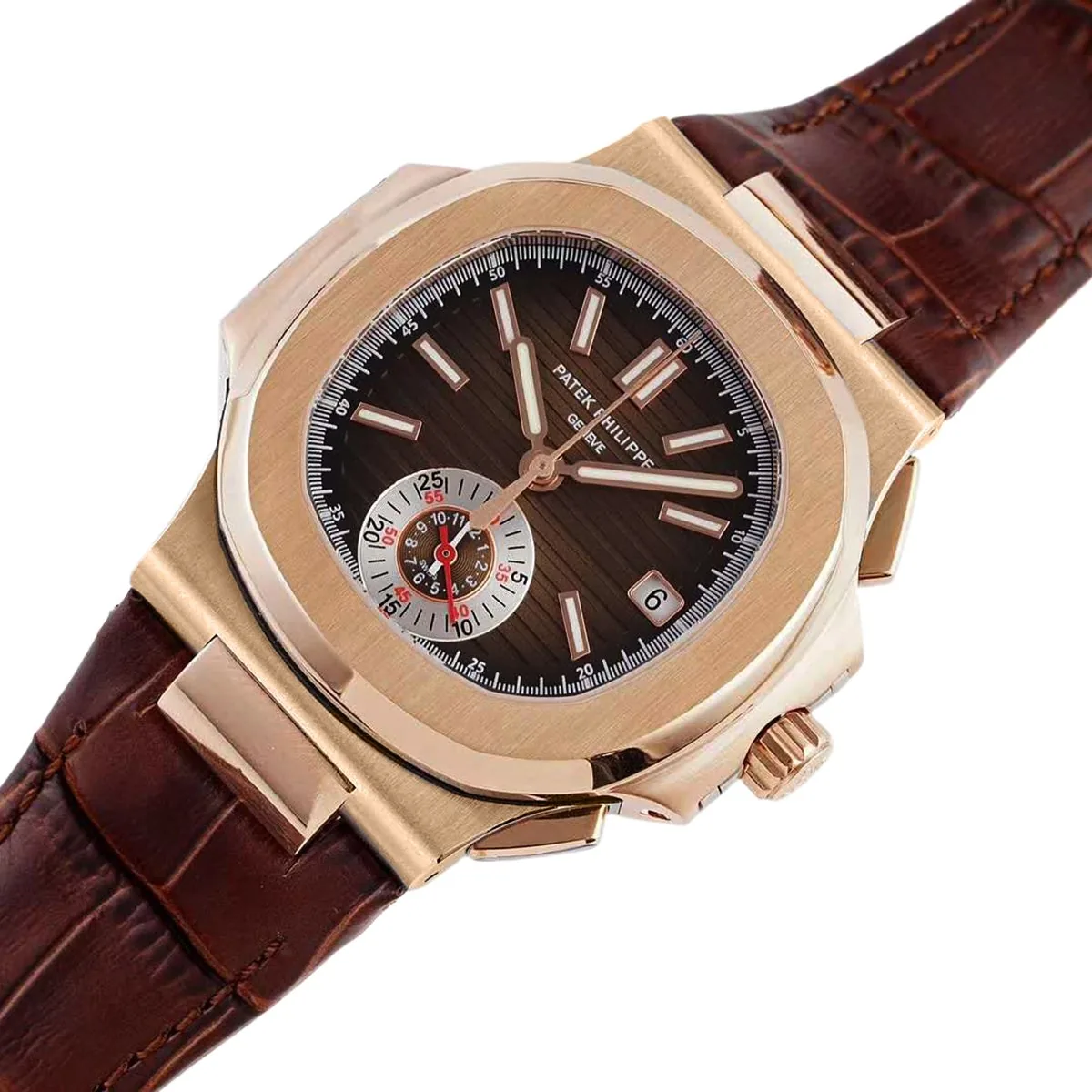 Nautilus Chronograph 5980/R-001 in Roségold am braunen Lederarmband – Bild 2
