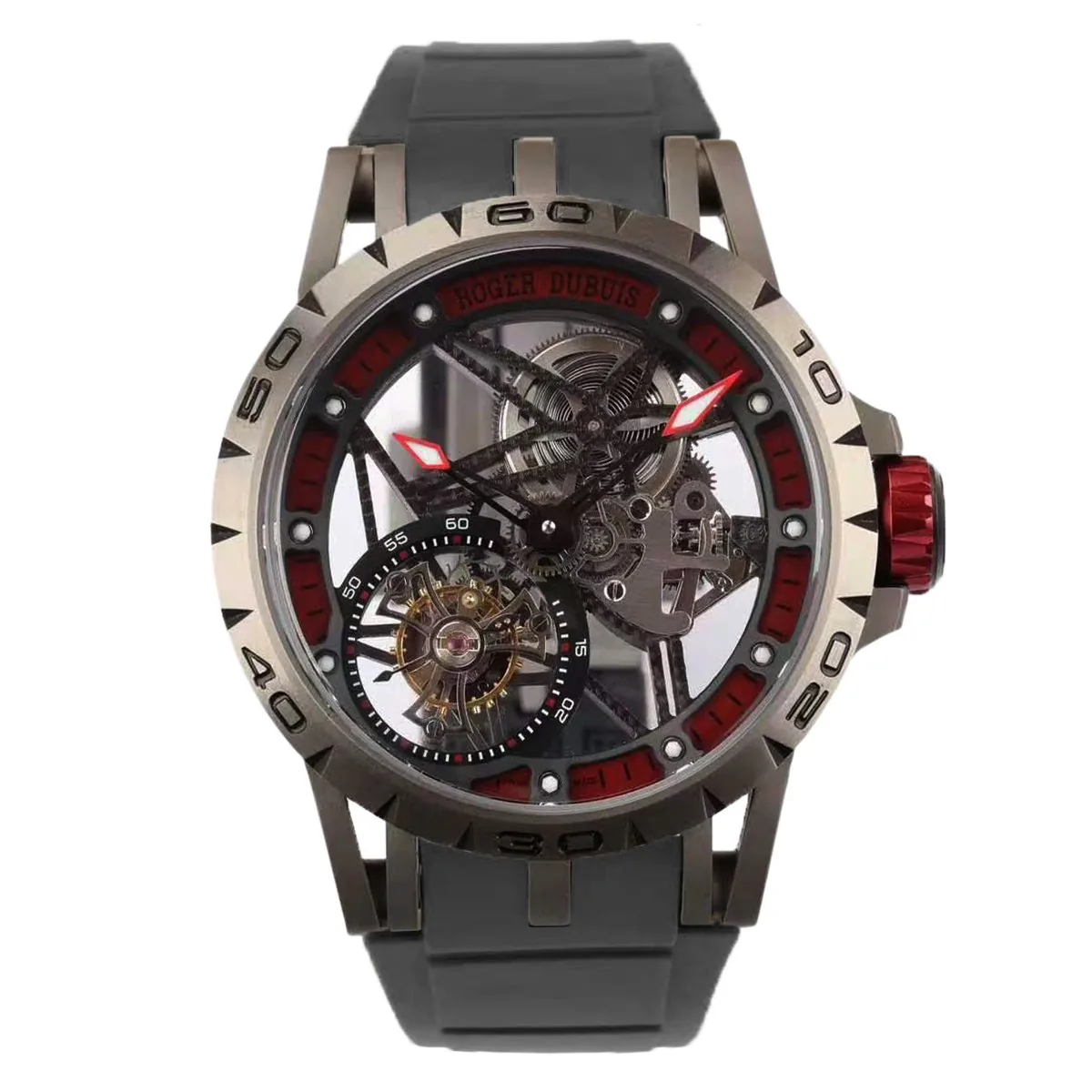 Excalibur Spider Skeleton Flying Tourbillon con correa de caucho negra