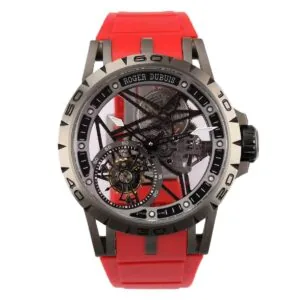 Excalibur Spider Skeleton Flying Tourbillon con correa de caucho roja