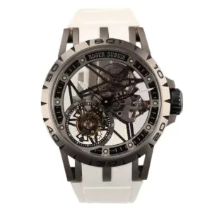 Excalibur Spider squelette tourbillon volant avec bracelet en caoutchouc blanc