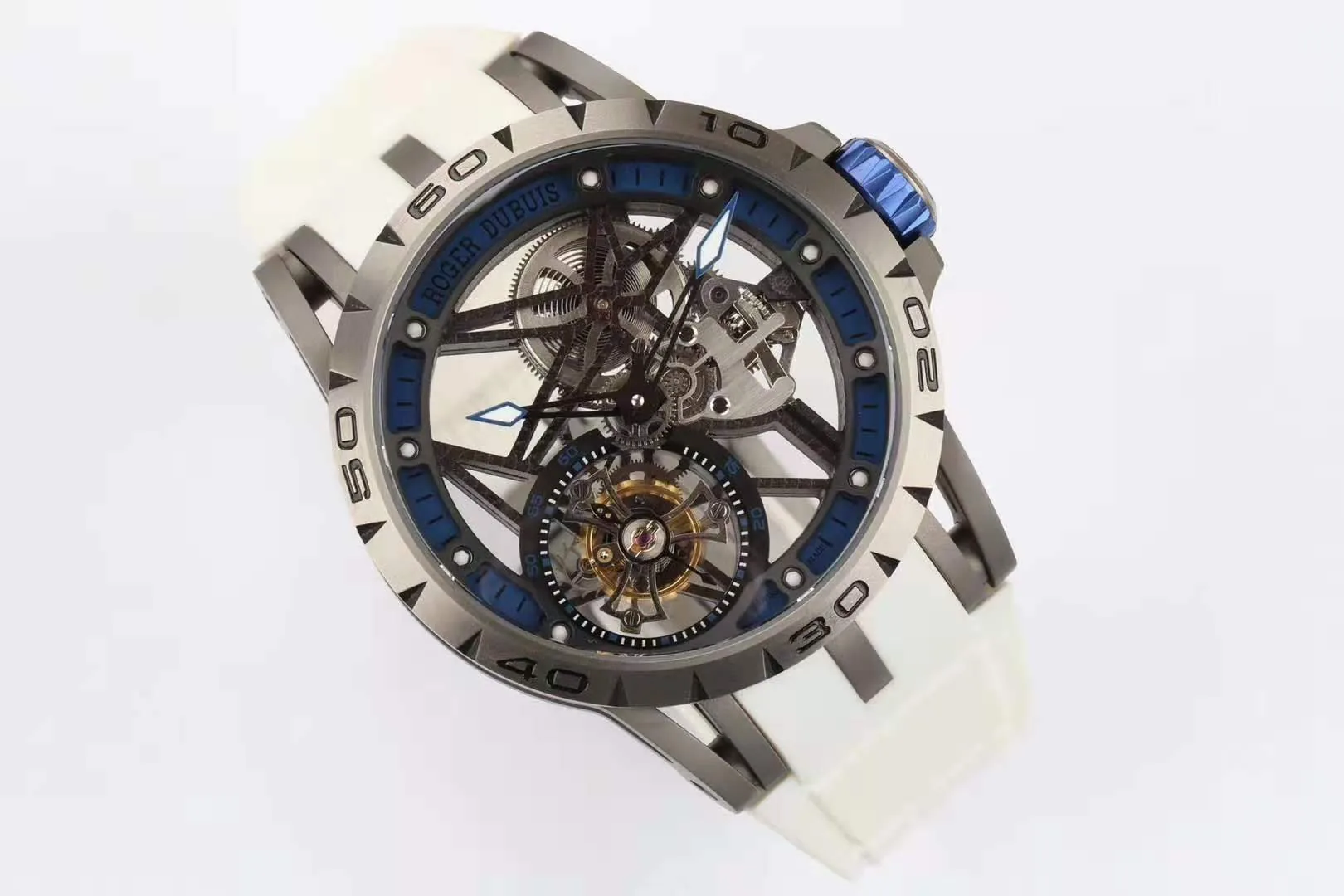 Excalibur Spider Skeleton Flying Tourbillon con correa de caucho blanca - Imagen 5