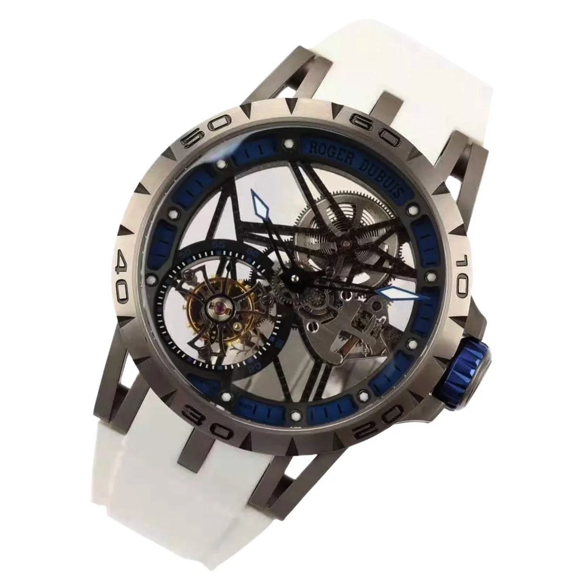 Excalibur Spider Skeleton Flying Tourbillon con correa de caucho blanca - Imagen 2