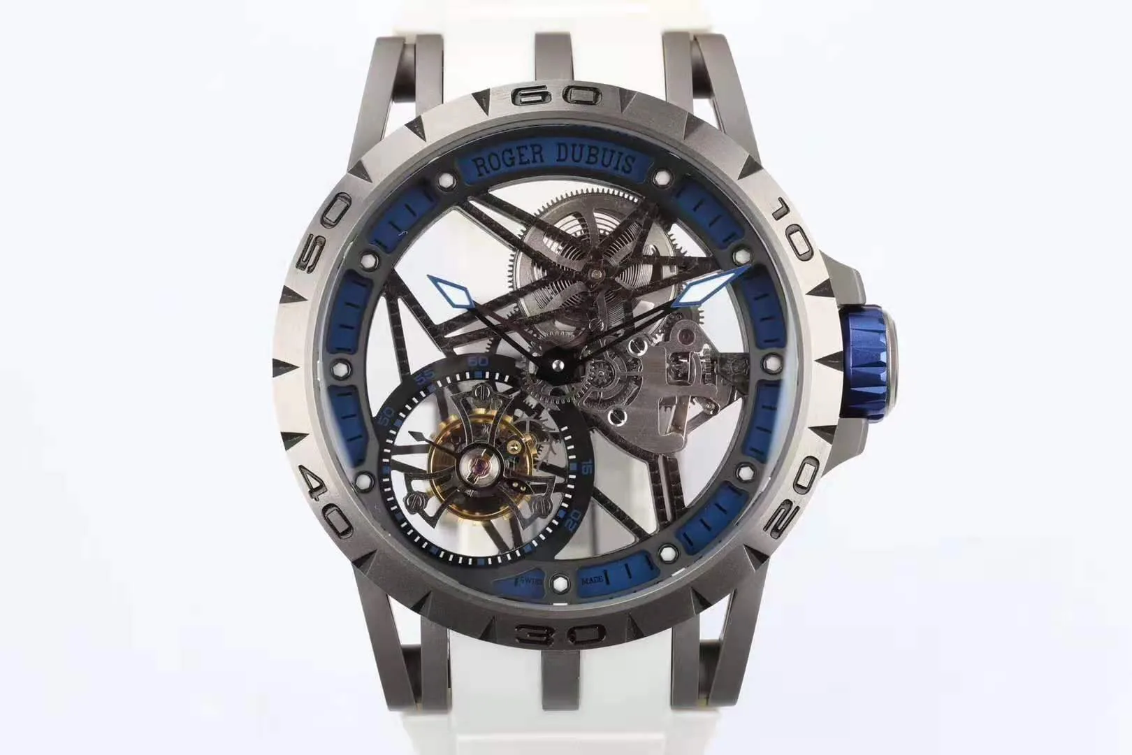 Excalibur Spider Skeleton Flying Tourbillon con correa de caucho blanca - Imagen 3