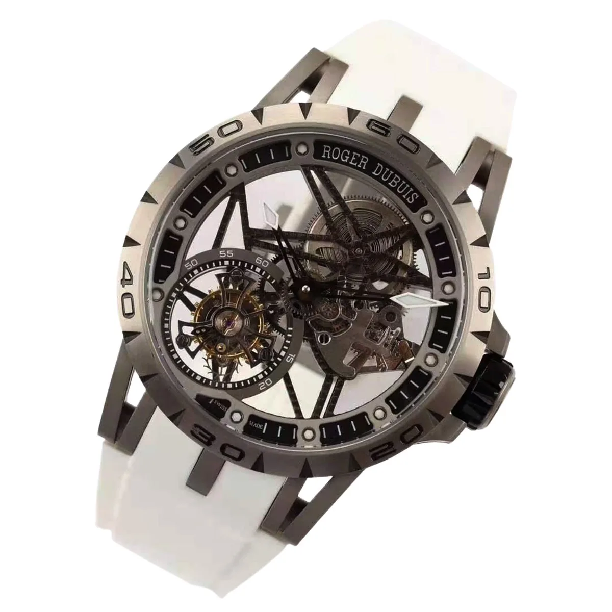 Excalibur Spider Skeleton Flying Tourbillon con cinturino in gomma bianco - immagine 2