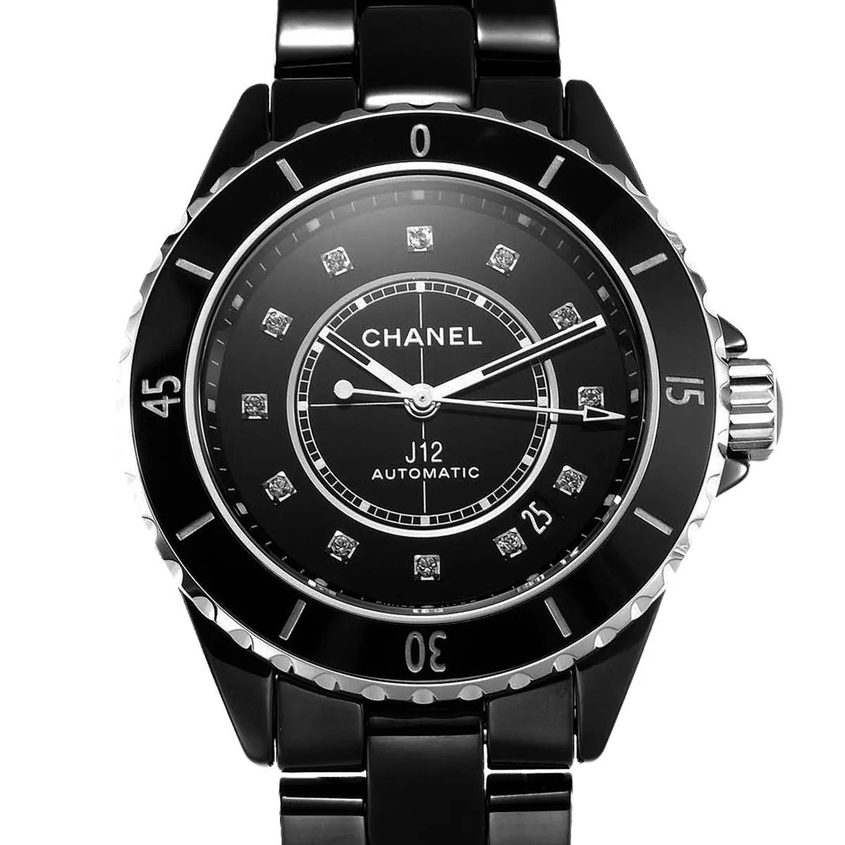 J12 ceramica nera e acciaio con indici con diamanti Ref: H5697
