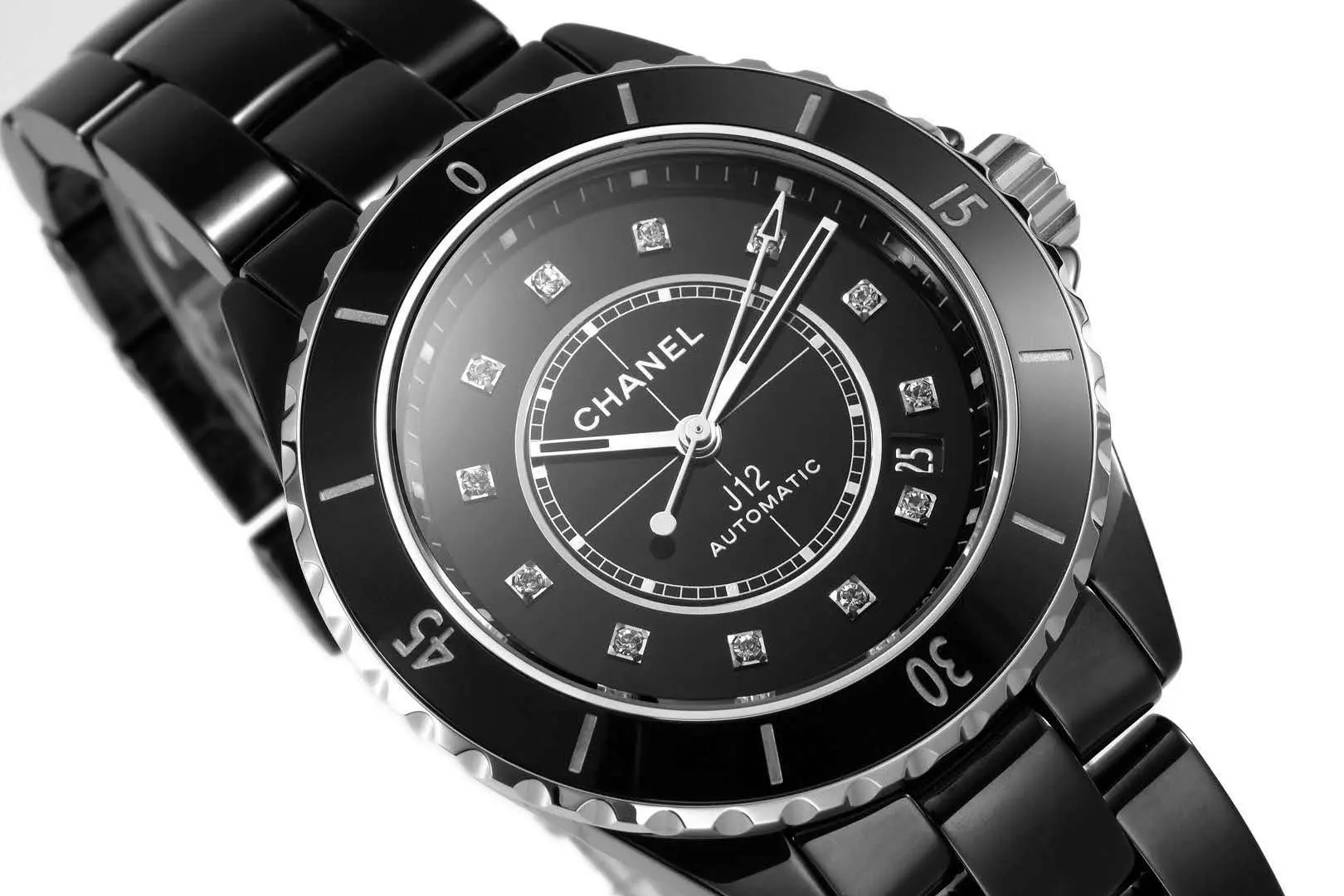 J12 ceramica nera e acciaio con indici con diamanti Ref: H5697 - immagine 7