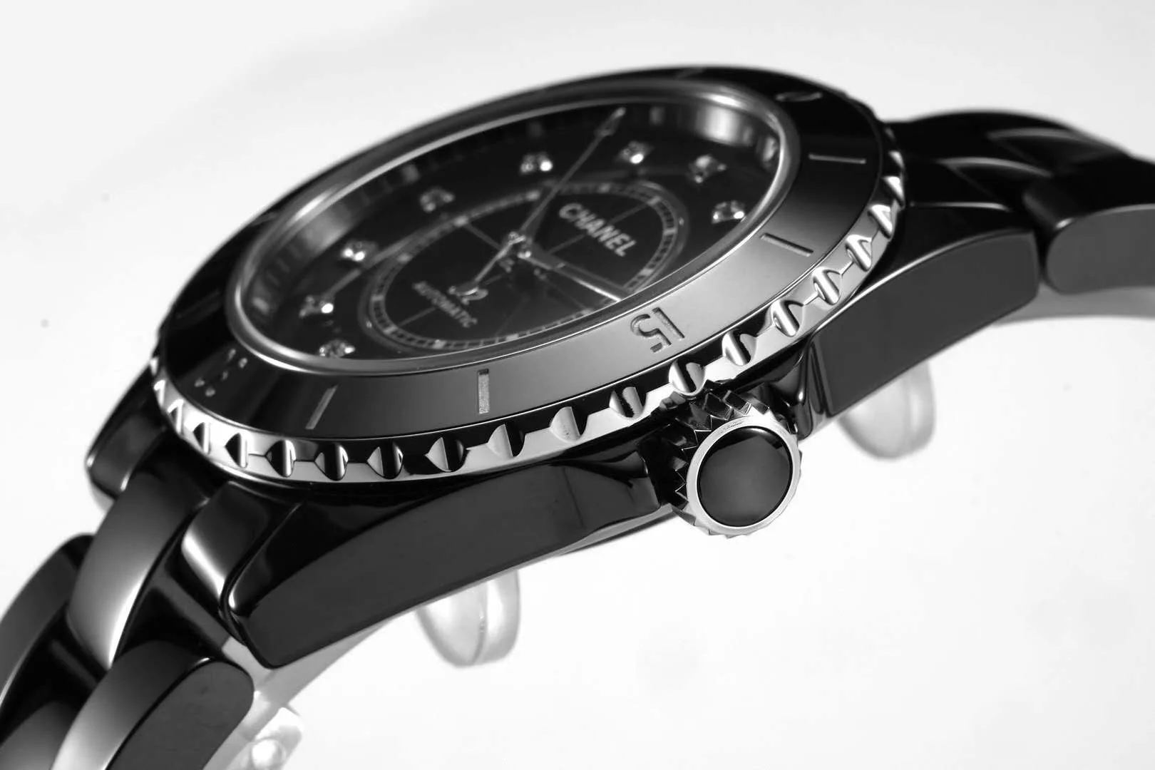 J12 ceramica nera e acciaio con indici con diamanti Ref: H5697 - immagine 6