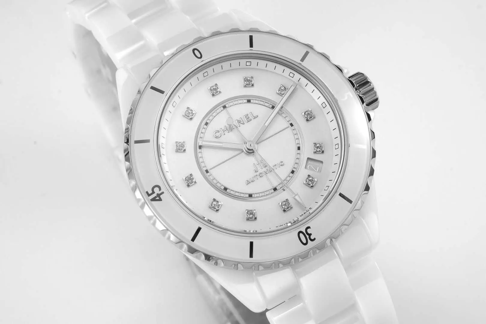 J12 ceramica bianca e acciaio con indici con diamanti Ref: H5705 - immagine 3