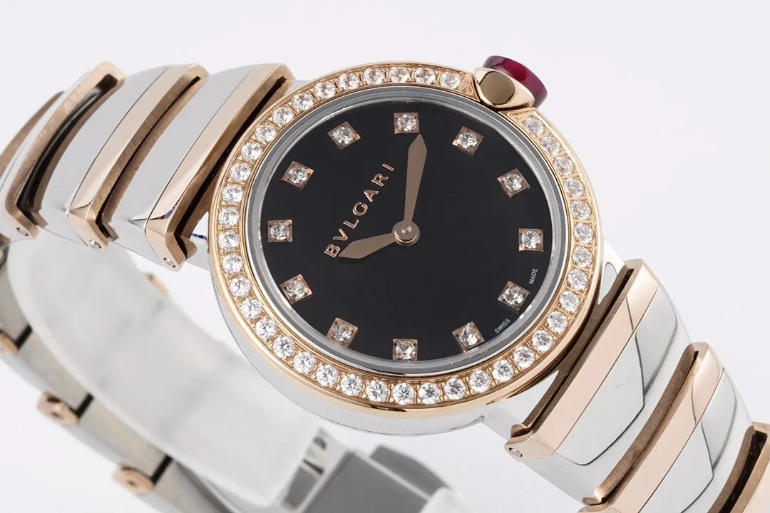 Lvcea esfera negra en oro rosa/acero con bisel de diamantes - Imagen 2