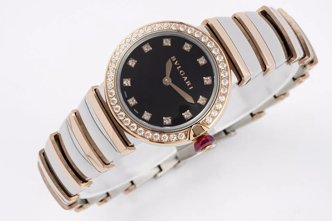 Lvcea esfera negra en oro rosa/acero con bisel de diamantes - Imagen 3