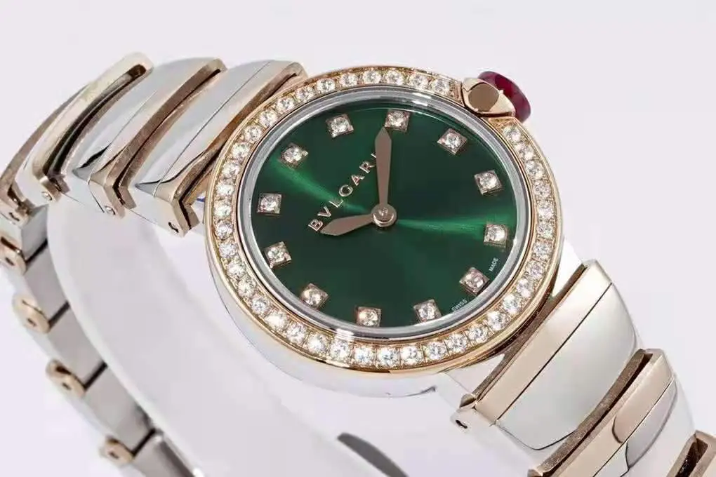Lvcea cadran vert émeraude en or rose/acier lunette diamants – Image 4