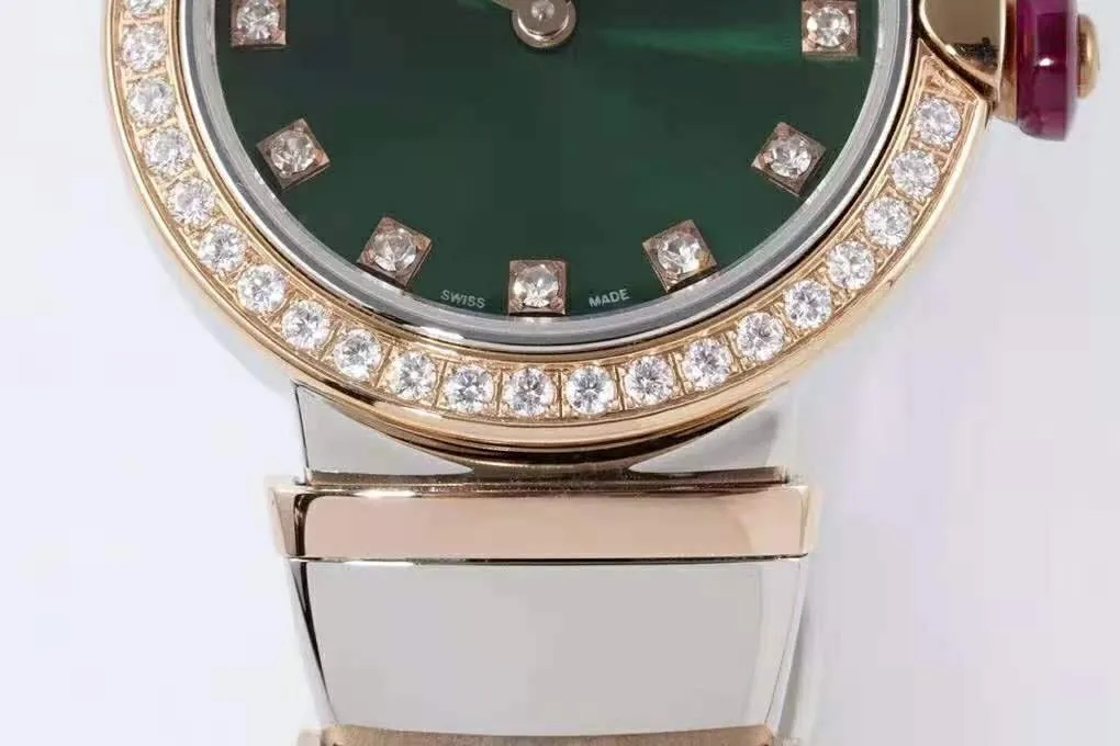 Lvcea cadran vert émeraude en or rose/acier lunette diamants – Image 5