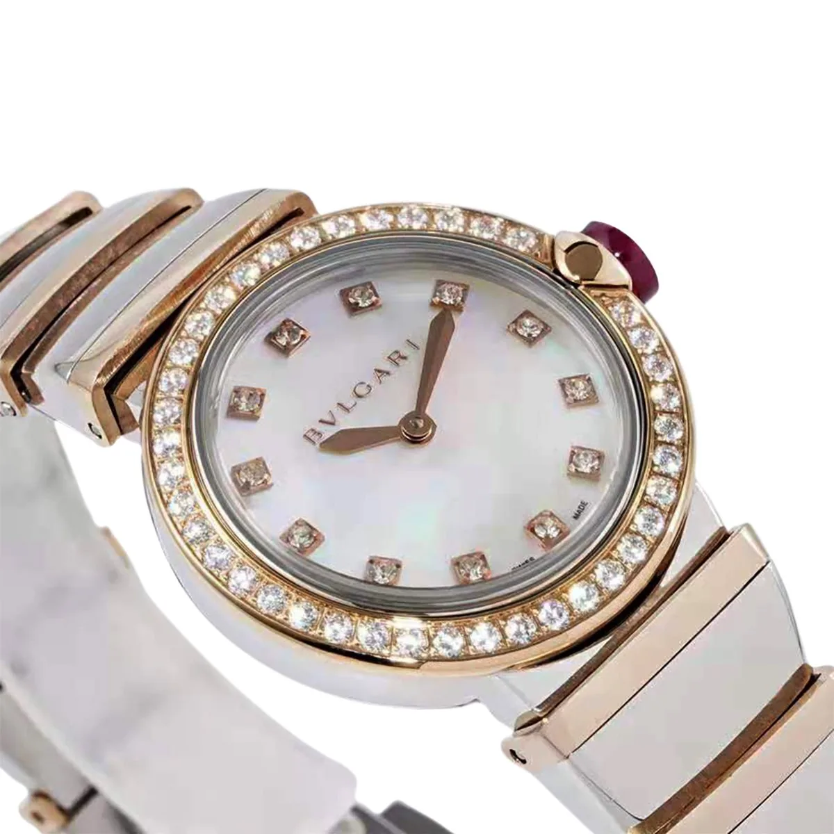 Lvcea MOP-Zifferblatt in Roségold/Stahl mit Diamantlünette – Bild 2