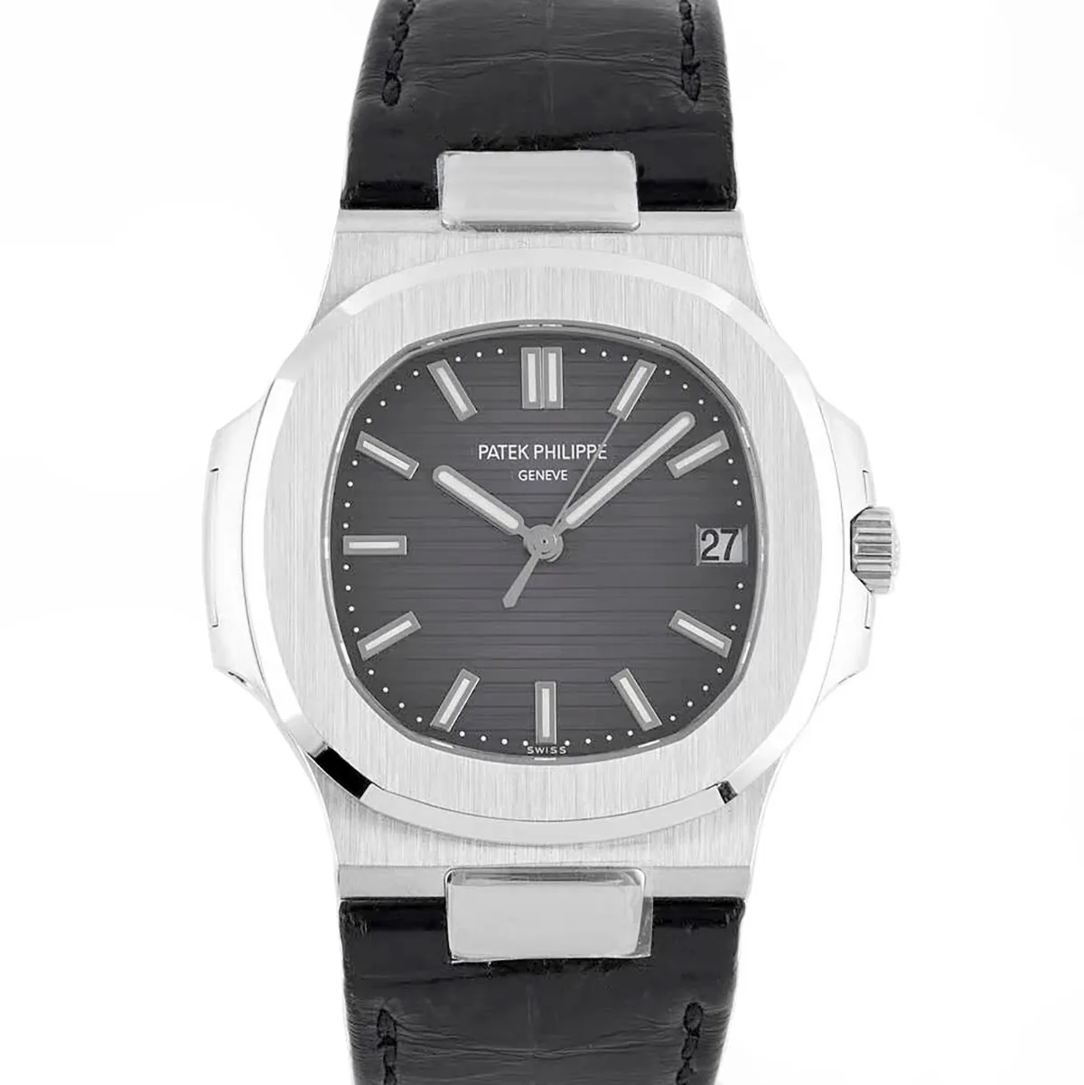 Nautilus Jumbo 5711 cadran gris en acier avec bracelet en cuir noir