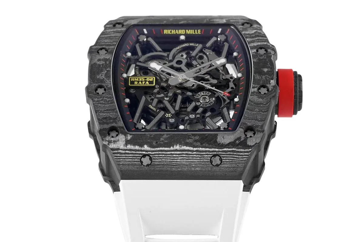 RM 035-02 Rafael Nadal carbone NTPT sur bracelet en caoutchouc blanc – Image 3