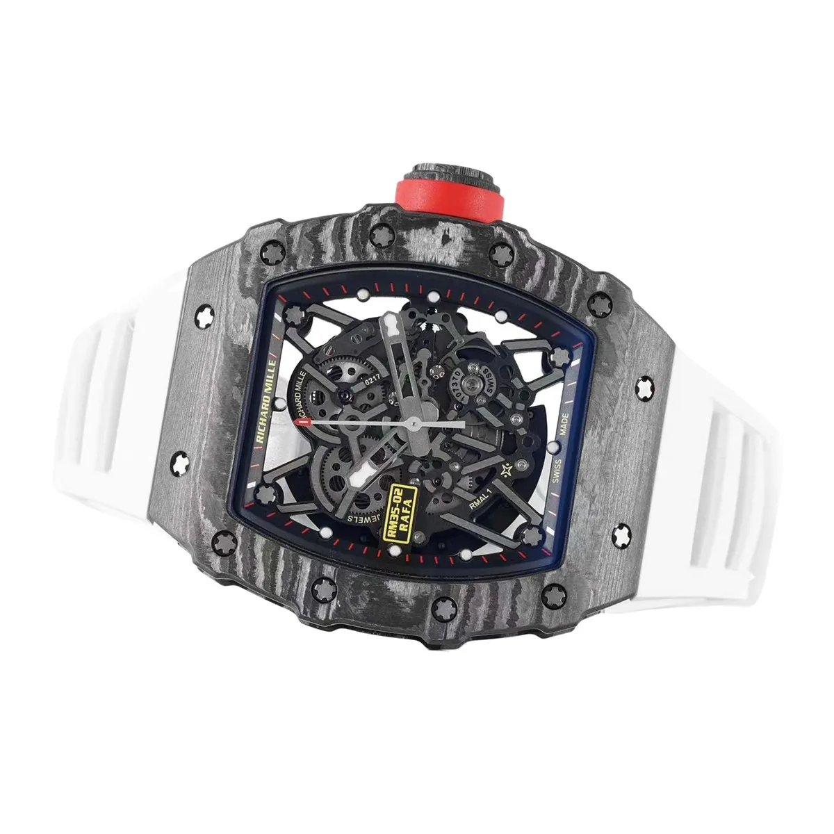 RM 035-02 Rafael Nadal carbone NTPT sur bracelet en caoutchouc blanc – Image 4