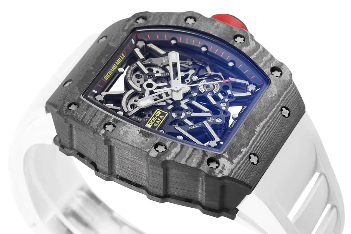RM 035-02 Rafael Nadal carbone NTPT sur bracelet en caoutchouc blanc – Image 6