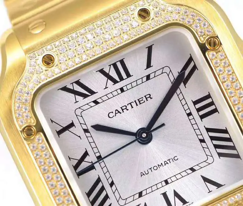 Santos de Cartier esfera blanca con bisel de diamantes en oro amarillo - Imagen 4