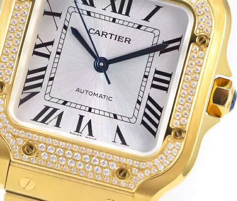 Santos de Cartier esfera blanca con bisel de diamantes en oro amarillo - Imagen 3