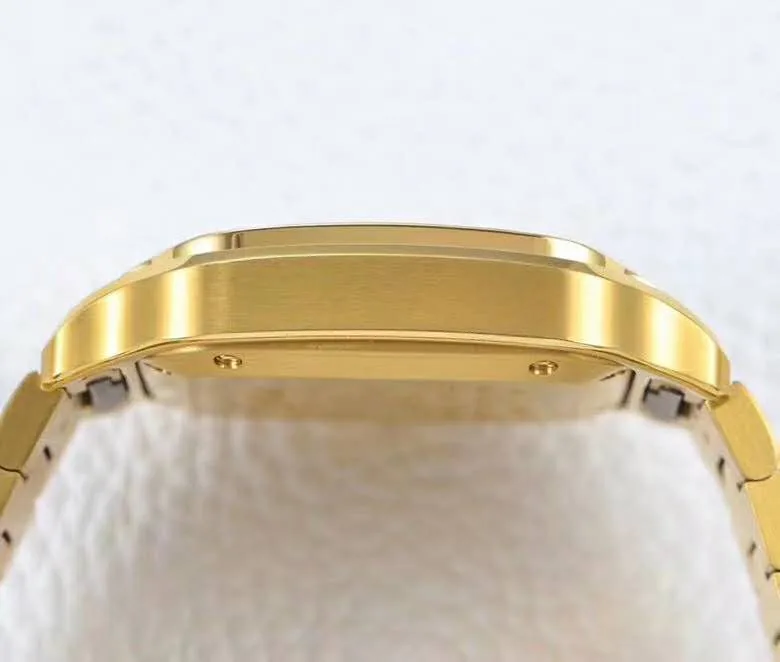 Santos de Cartier esfera blanca con bisel de diamantes en oro amarillo - Imagen 9