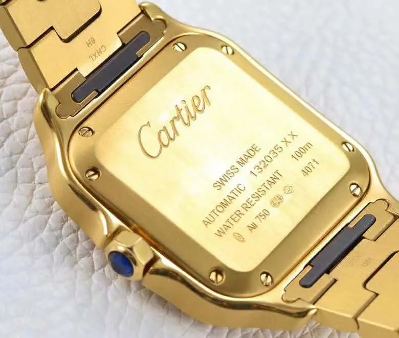 Santos de Cartier esfera blanca con bisel de diamantes en oro amarillo - Imagen 6
