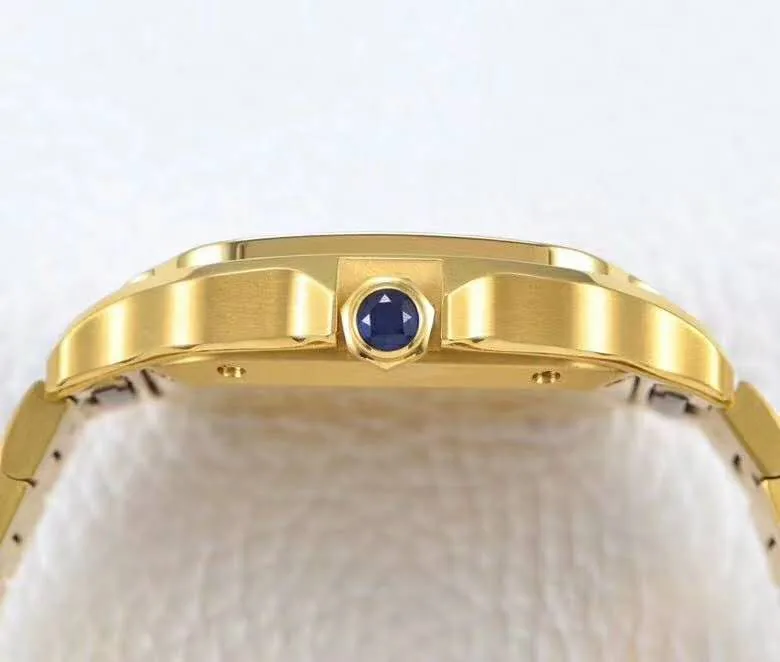 Santos de Cartier esfera blanca con bisel de diamantes en oro amarillo - Imagen 5