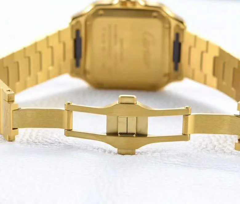 Santos de Cartier esfera blanca con bisel de diamantes en oro amarillo - Imagen 7