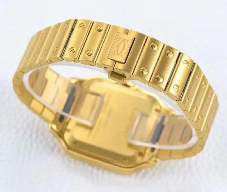 Santos de Cartier esfera blanca con bisel de diamantes en oro amarillo - Imagen 8
