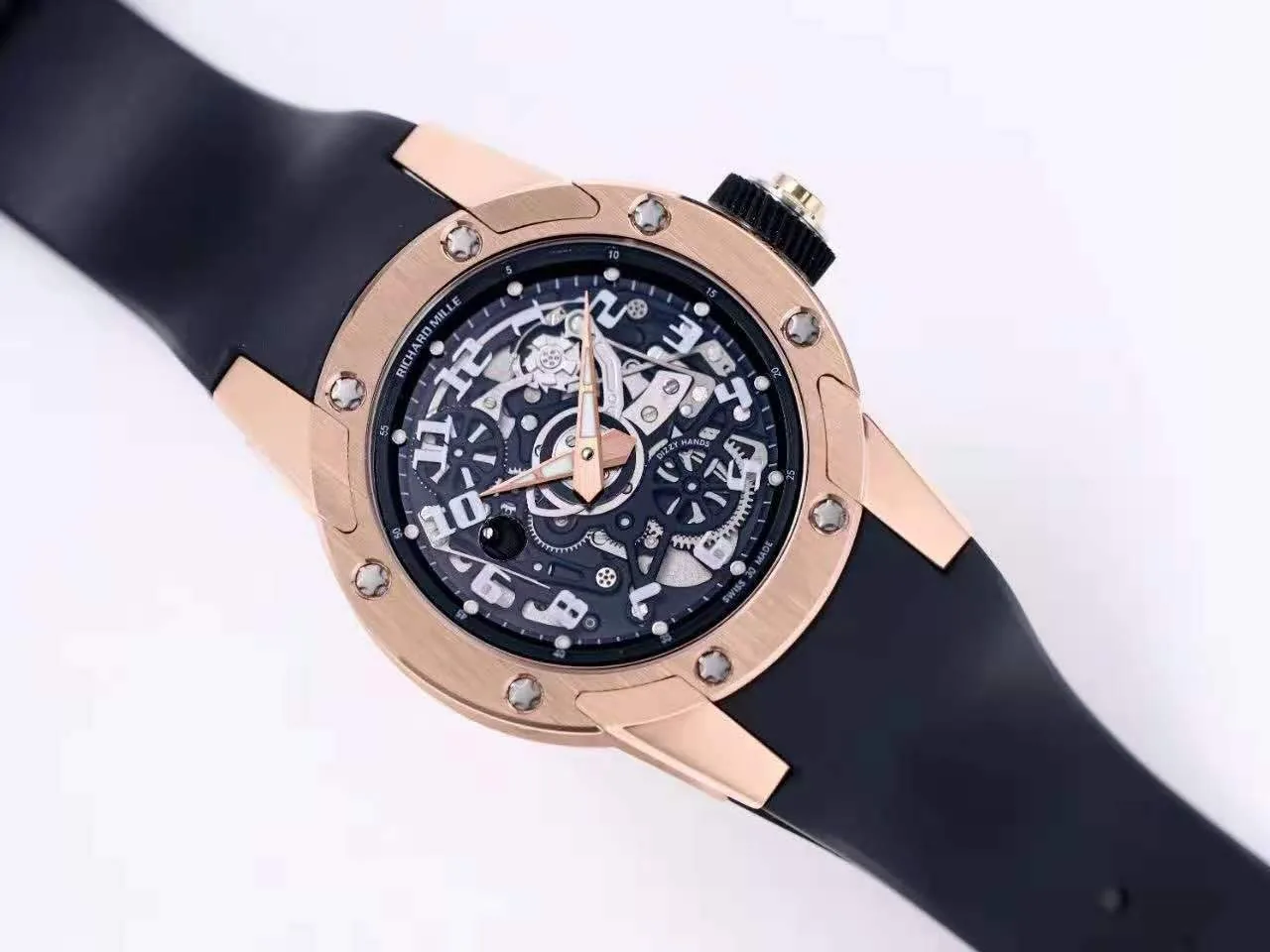 RM063-01 Automatic Winding Dizzy Hands en oro rojo/titanio con correa de caucho negra - Imagen 4