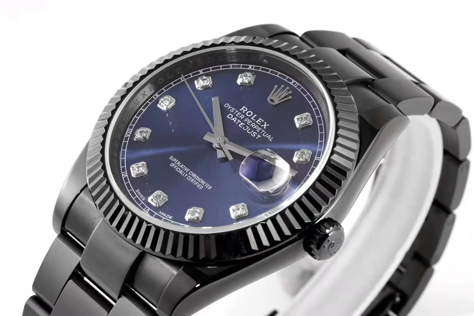 Datejust 41 cadran bleu index diamants en PVD noir – Image 5