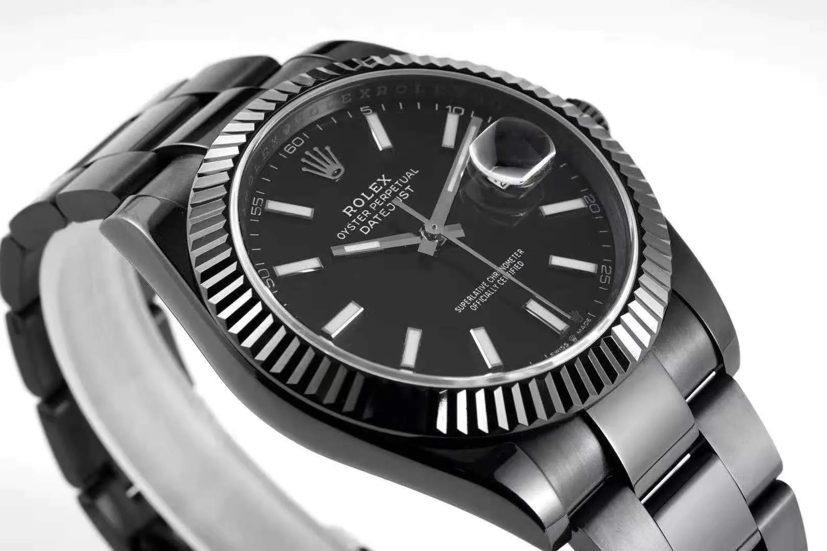 Datejust 41 schwarzes Zifferblatt mit Strichindizes in schwarzem PVD – Bild 4