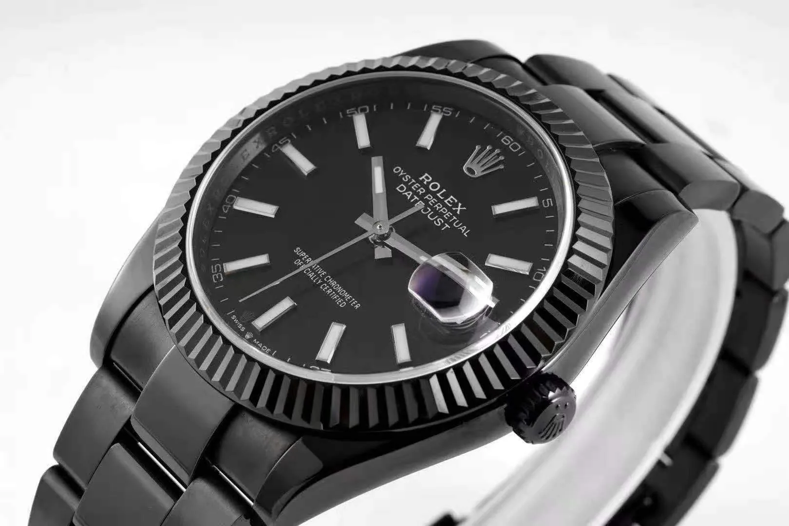 Datejust 41 schwarzes Zifferblatt mit Strichindizes in schwarzem PVD – Bild 5