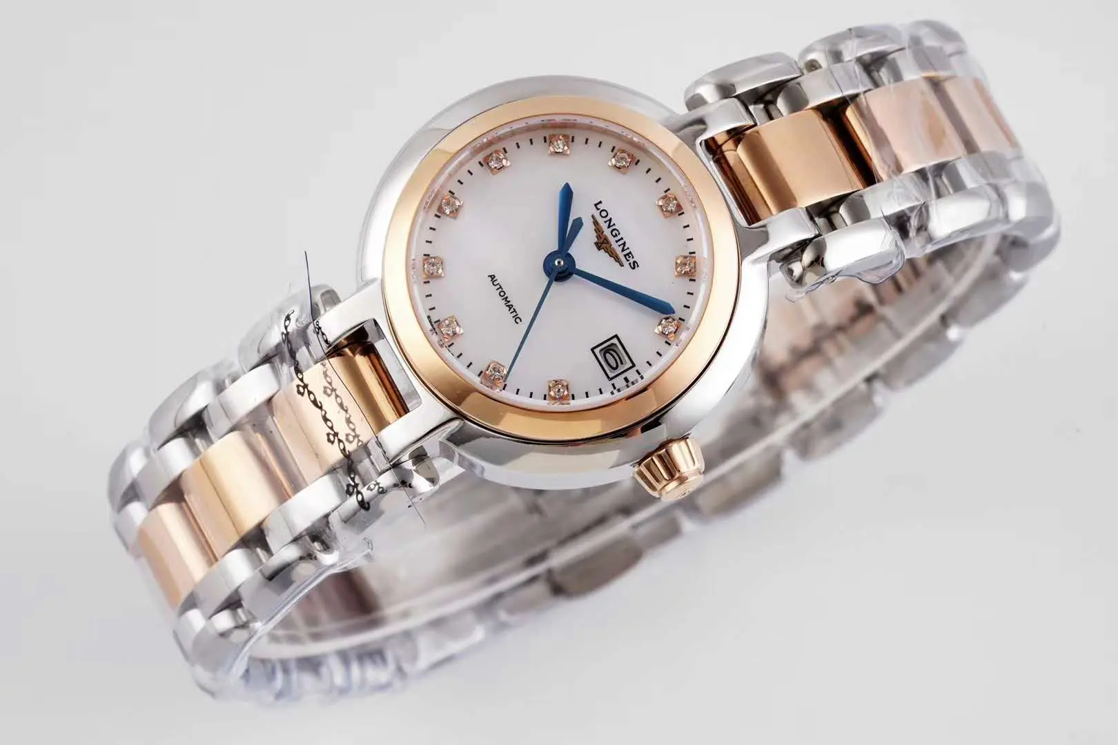 Primaluna quadrante MOP bianco con indici con diamanti in oro rosa - immagine 3