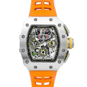 RM 011-03 chronographe flyback automatique en titane sur caoutchouc orange