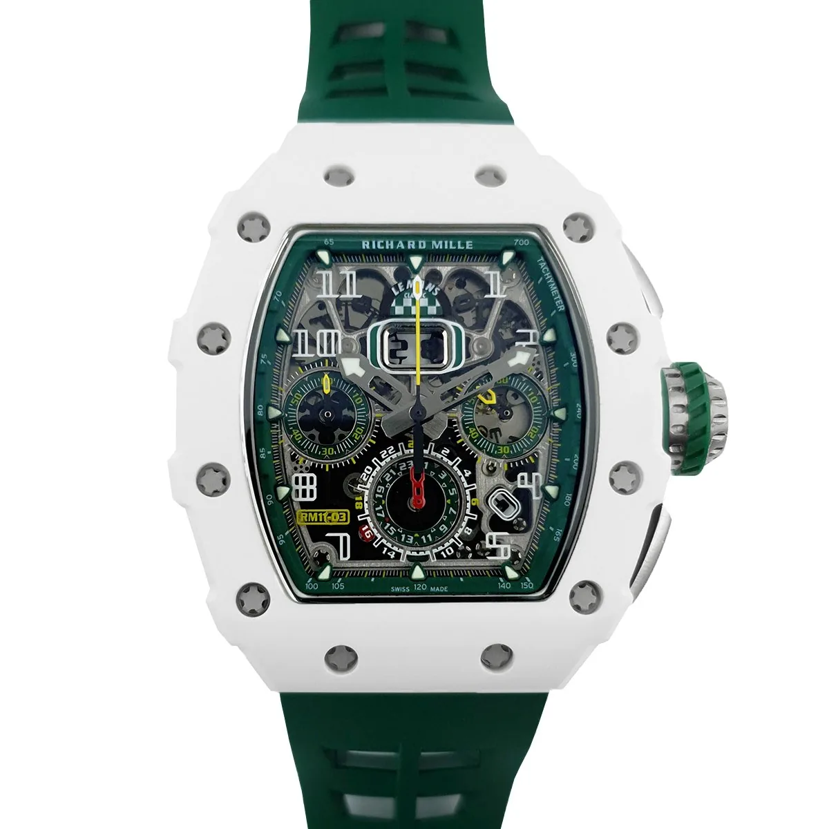 RM 011-02 Le Mans Classic chronographe vert sur bracelet en caoutchouc vert