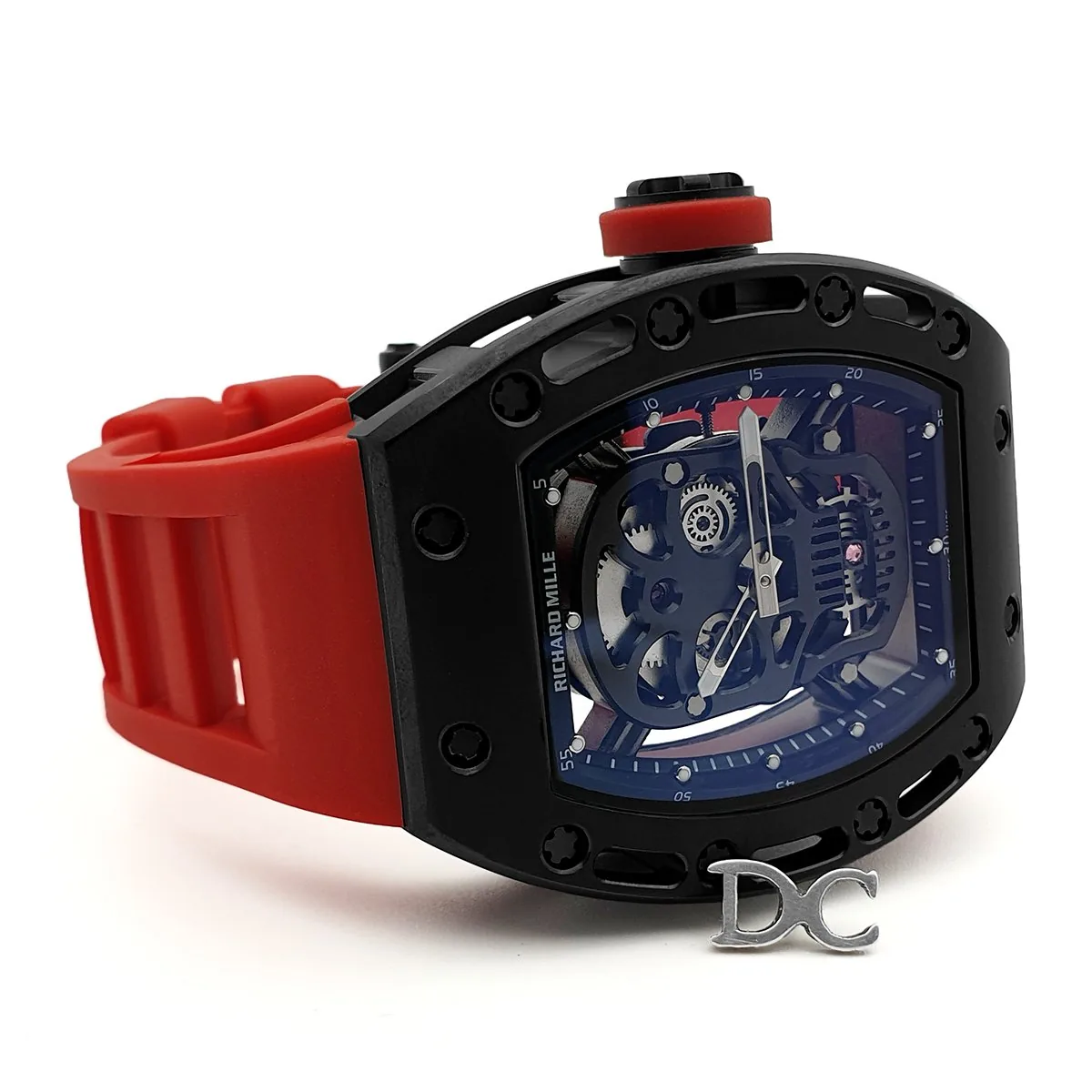 RM 052-01 Tourbillon Black Skull in PVD su cinturino in gomma rosso - immagine 3