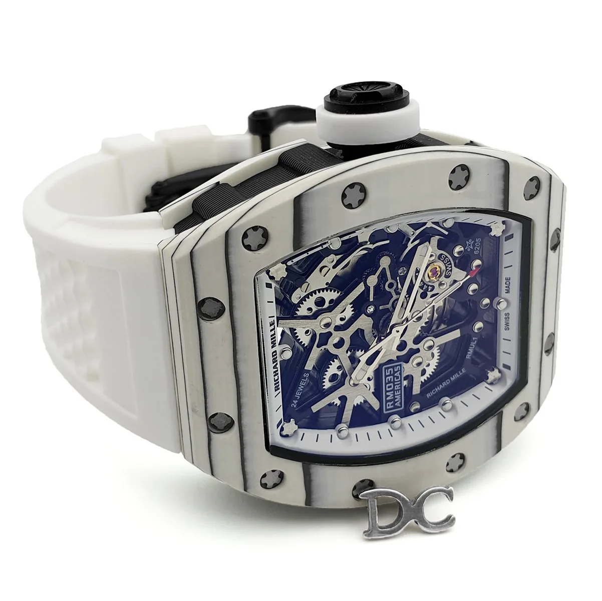 RM 035-02 Black Toro Americas en carbone NTPT sur bracelet en caoutchouc blanc – Image 4