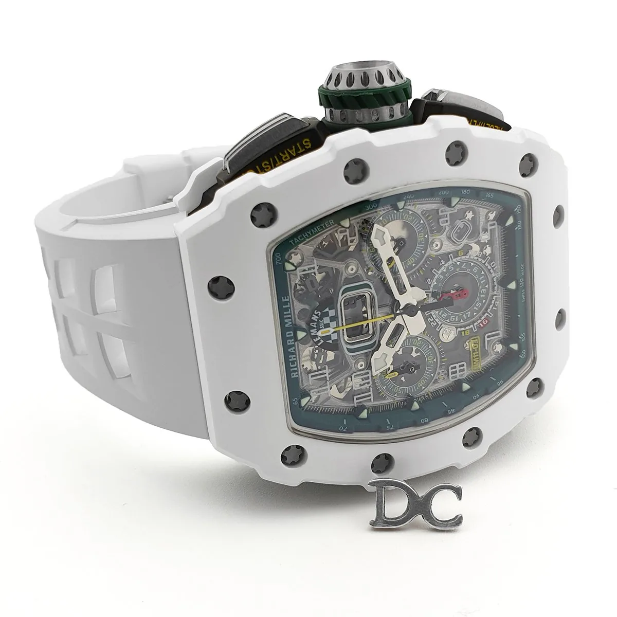 RM 011-02 Le Mans Classic chronographe vert sur bracelet en caoutchouc blanc – Image 3