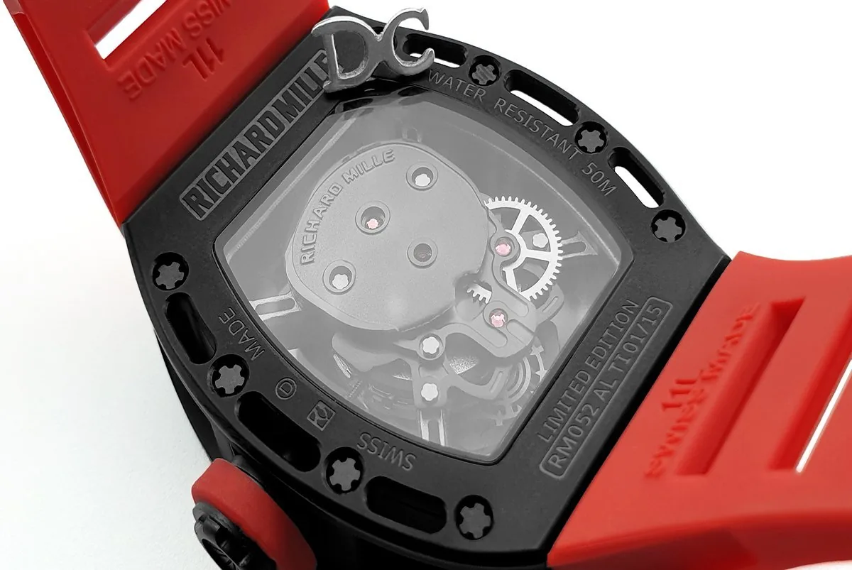 RM 052-01 Tourbillon Black Skull in PVD su cinturino in gomma rosso - immagine 7
