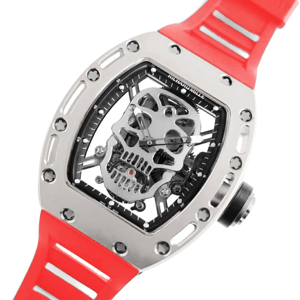 RM 052-01 Tourbillon Skull en titane sur bracelet en caoutchouc rouge – Image 3