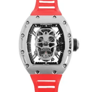 RM 052-01 Tourbillon Skull en titane sur bracelet en caoutchouc rouge