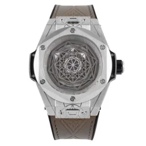Big Bang Unico Sang Bleu en acier sur bracelet en cuir marron