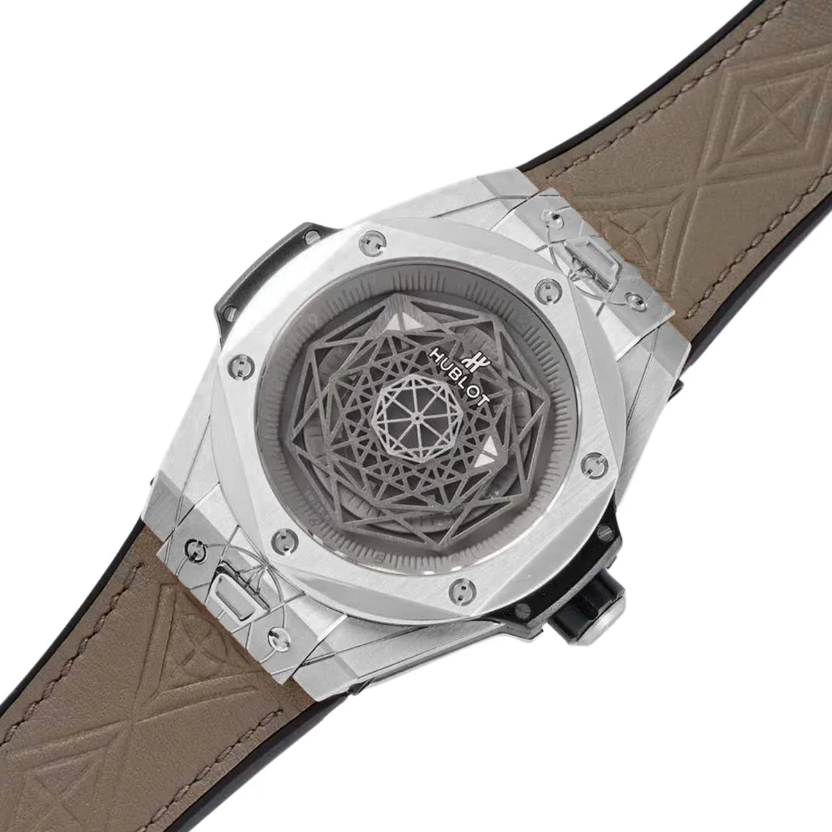 Big Bang Unico Sang Bleu in acciaio su cinturino in pelle marrone - immagine 2