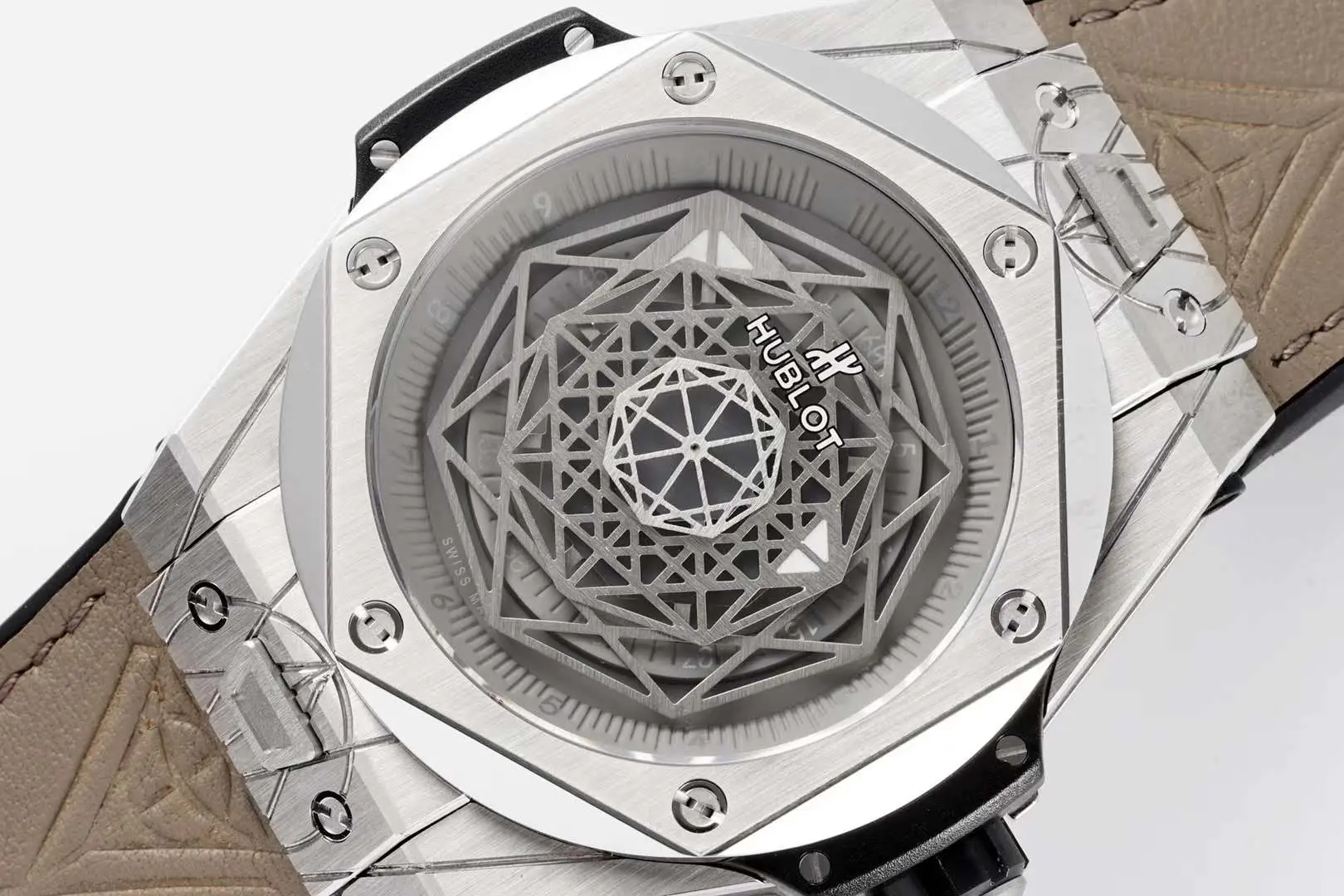 Big Bang Unico Sang Bleu in acciaio su cinturino in pelle marrone - immagine 3