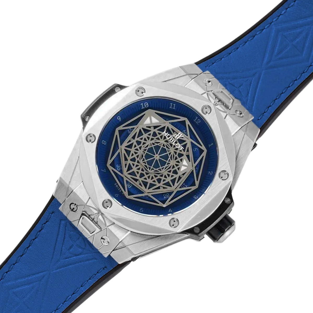 Big Bang Unico Sang Bleu en acier sur bracelet en cuir bleu – Image 4