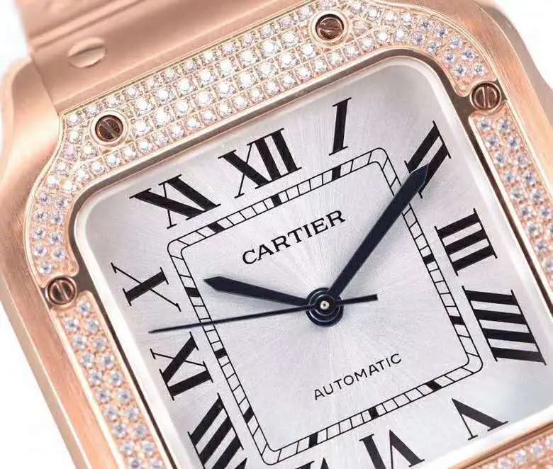 Santos de Cartier esfera blanca con bisel de diamantes en oro rosa - Imagen 3